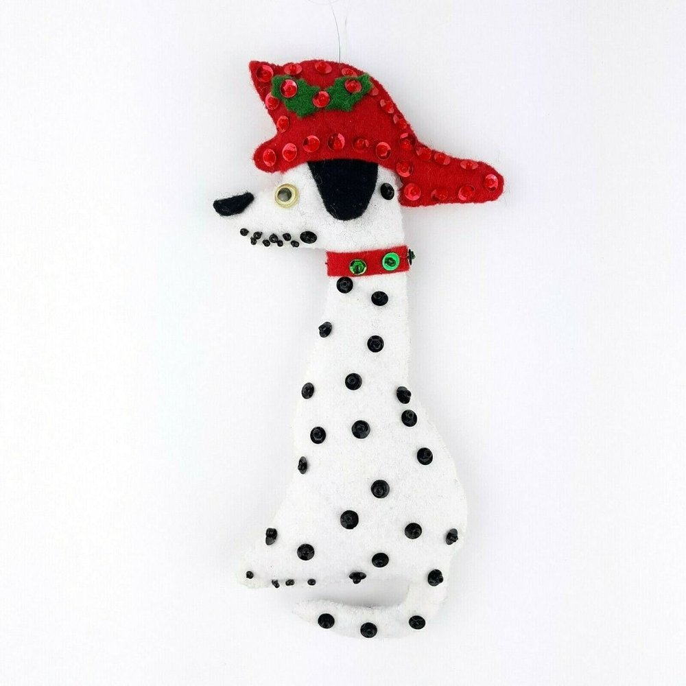 Firehouse Dalmatian Handmade Christmas Felt Beaded Sequin Ornament